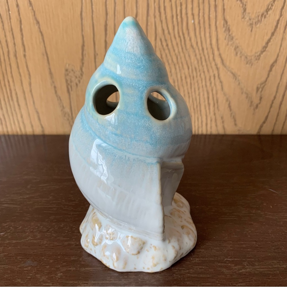 Vintage Seashell Glazed Ceramic Nautical Ocean Blue Coastal Toothbrush Holder - Picture 2 of 5